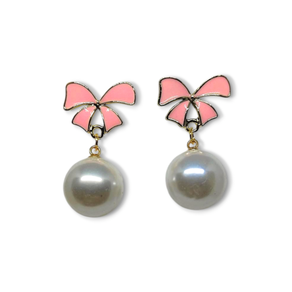 pink Korean Pearl Drop Earrings
